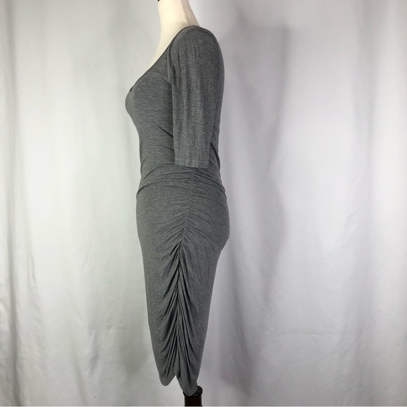 Banana Republic bodycon dress grey ruched side elbow sleeves deep scoop neck S - Picture 5 of 10